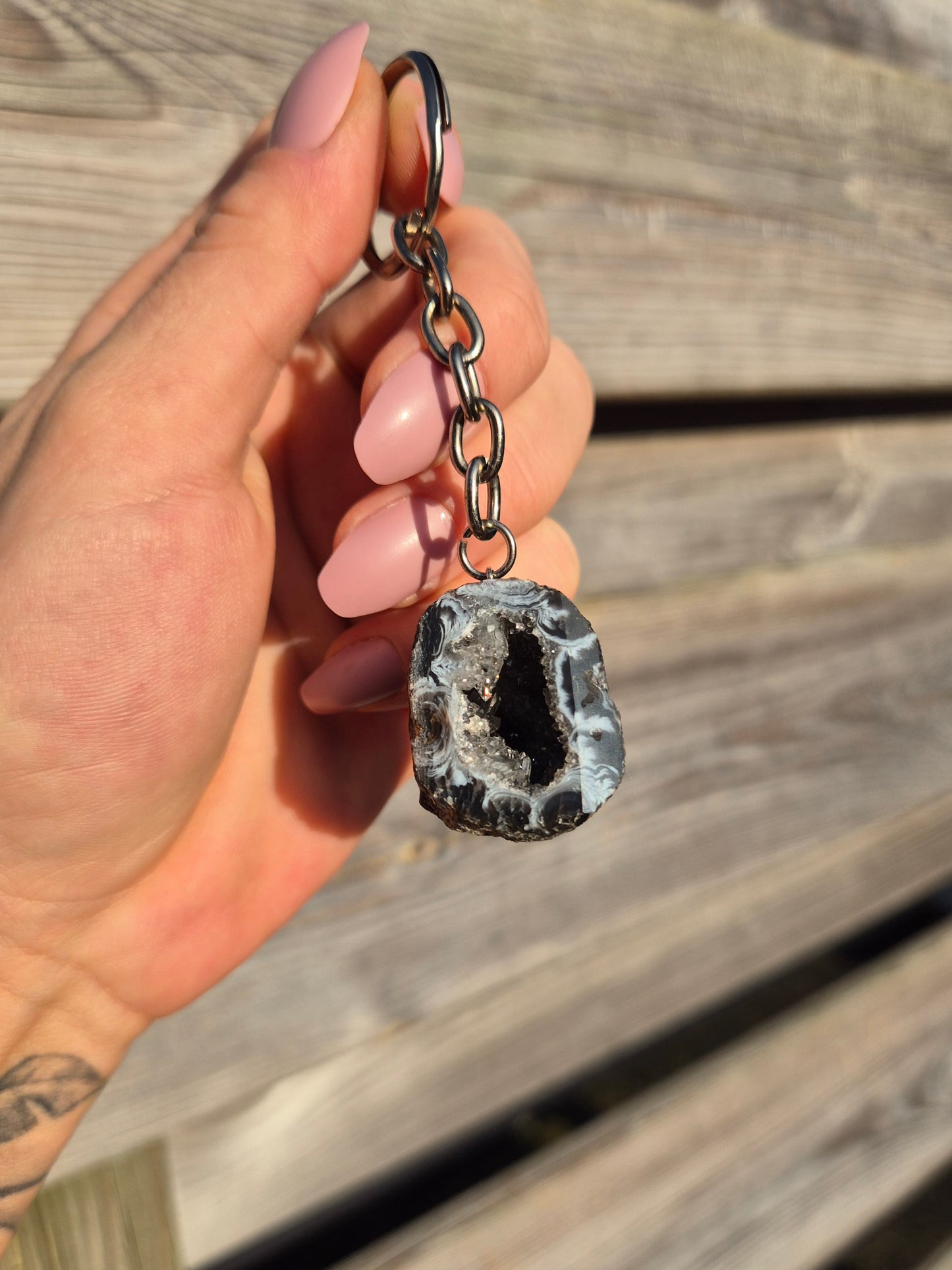 Agaat Geode Sleutelhanger