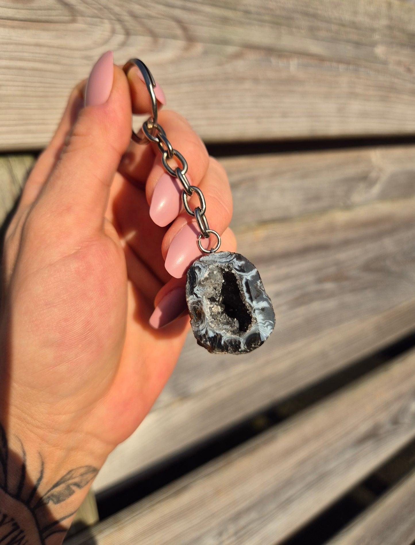 Agaat Geode Sleutelhanger
