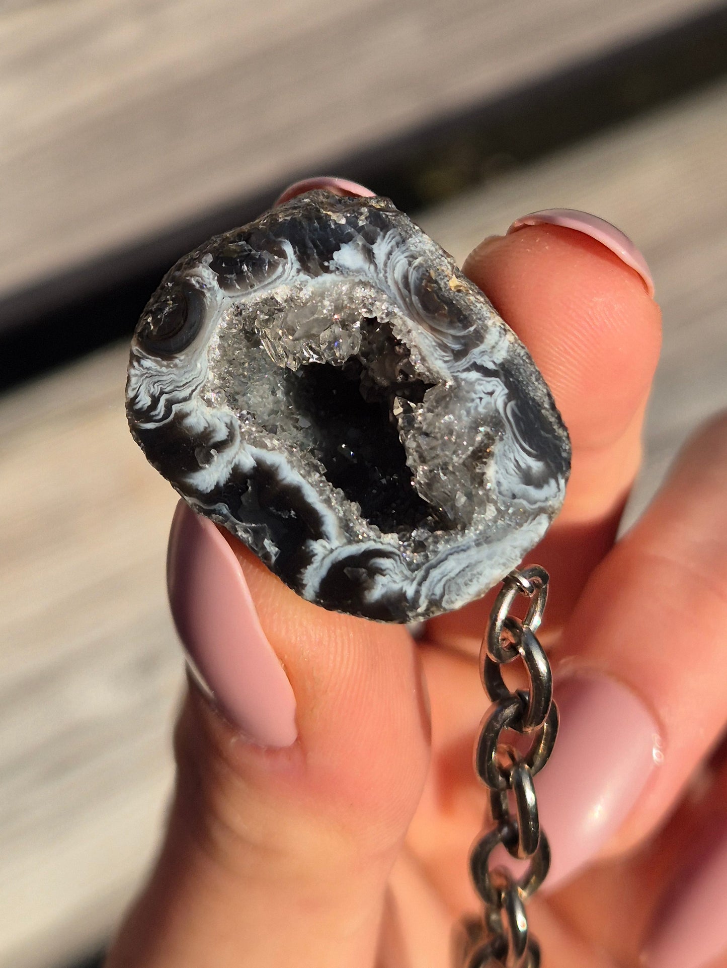Agaat Geode Sleutelhanger