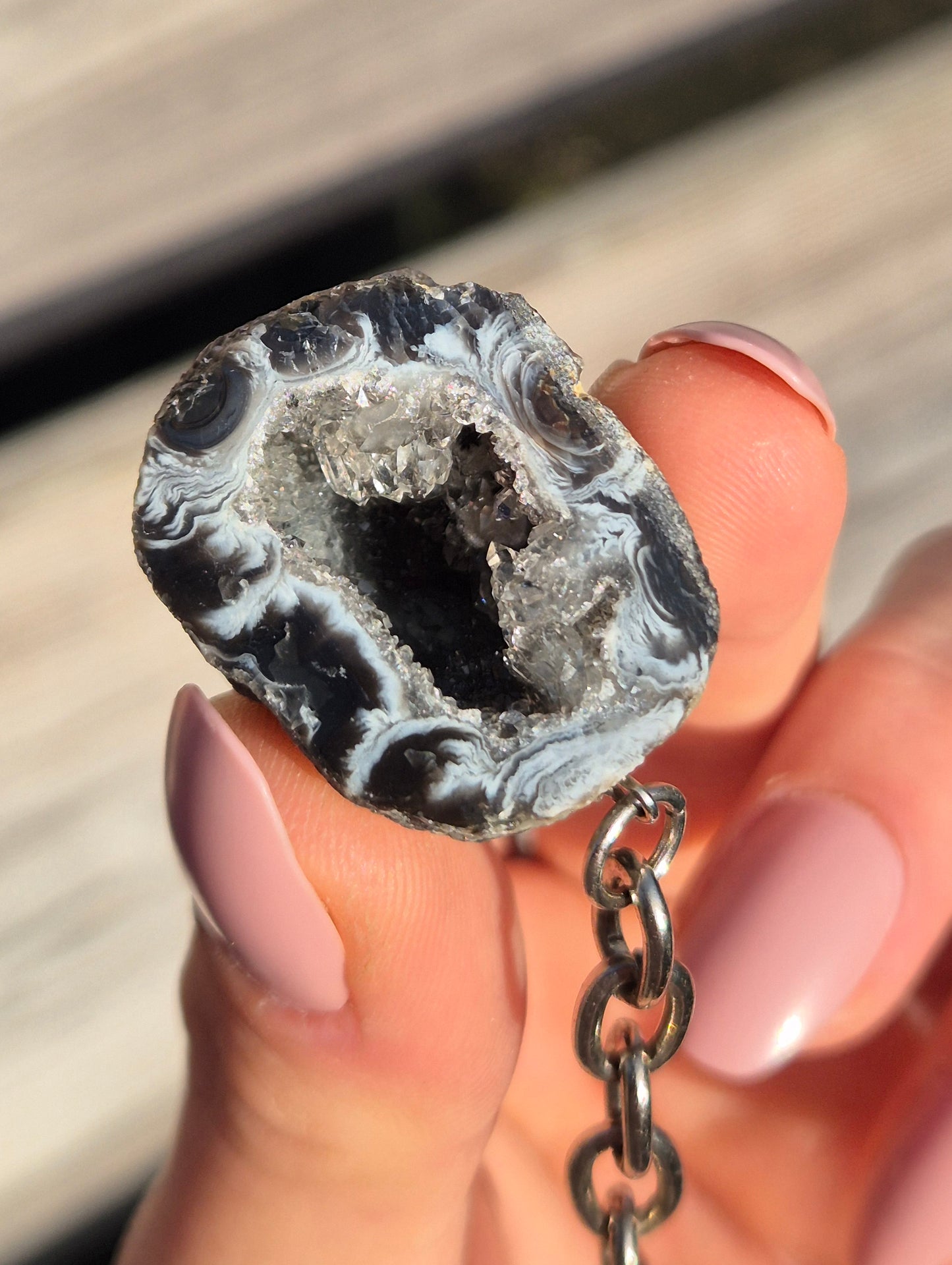 Agaat Geode Sleutelhanger