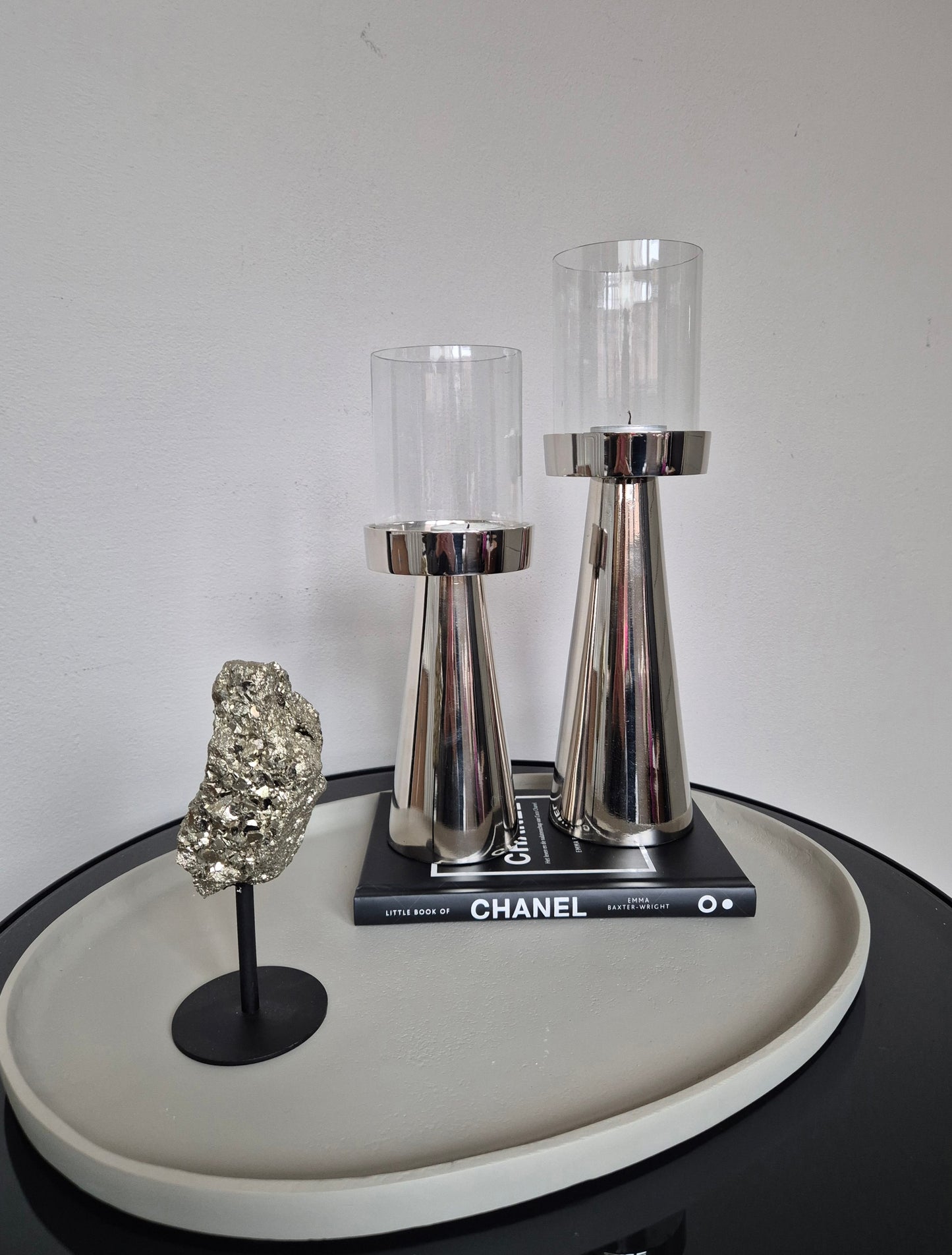 Luxe Hurricane Windlichten | Set van 2 | Glas/Zilver | 9×9×25cm / 9×9×29cm