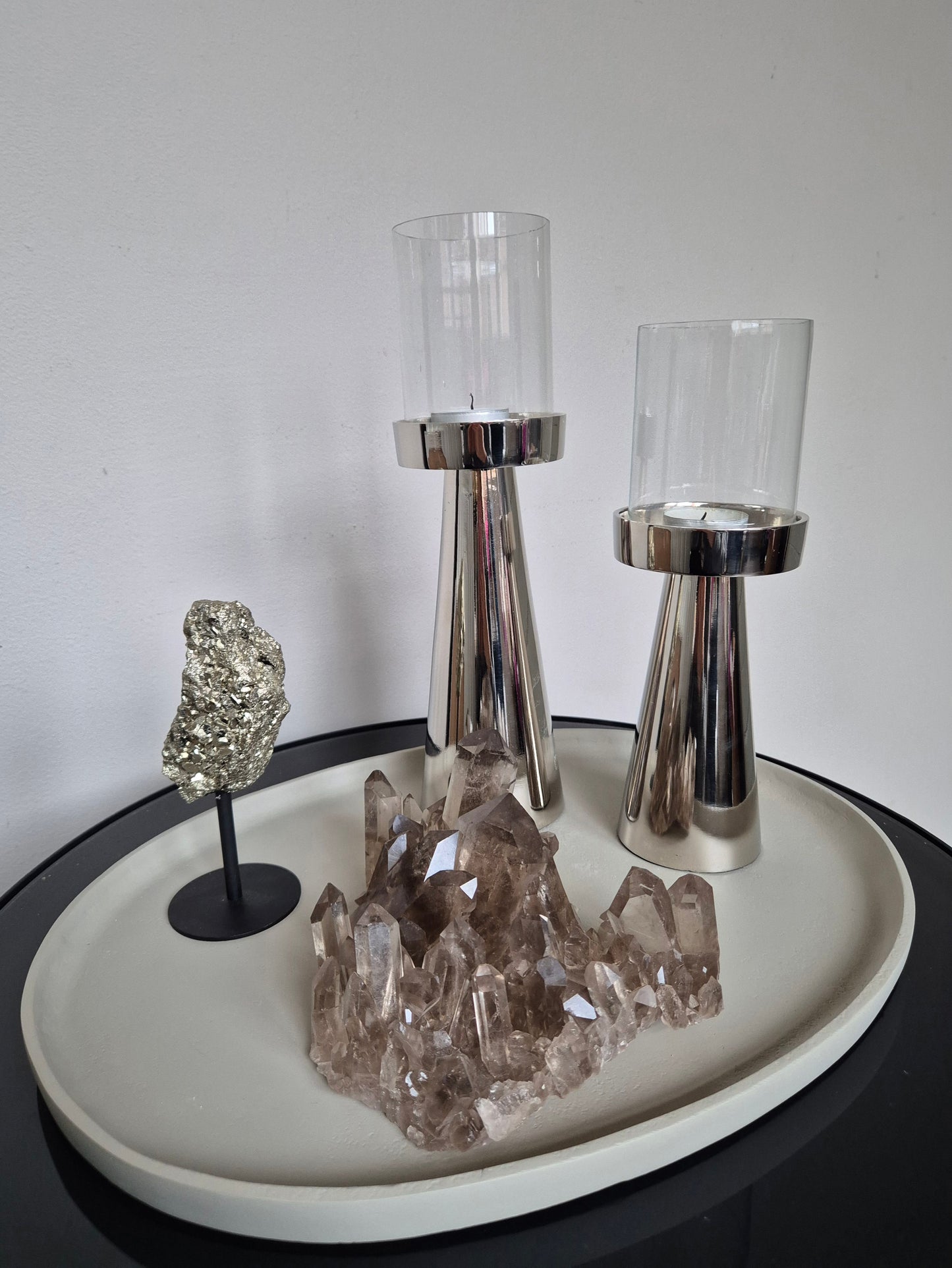 Luxe Hurricane Windlichten | Set van 2 | Glas/Zilver | 9×9×25cm / 9×9×29cm