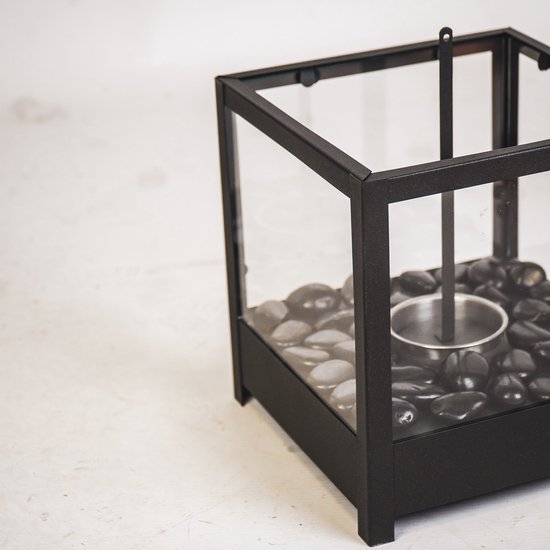 Tafel Haard | Vierkant | Metaal/Glas | Zwart | 20x20x20.5cm
