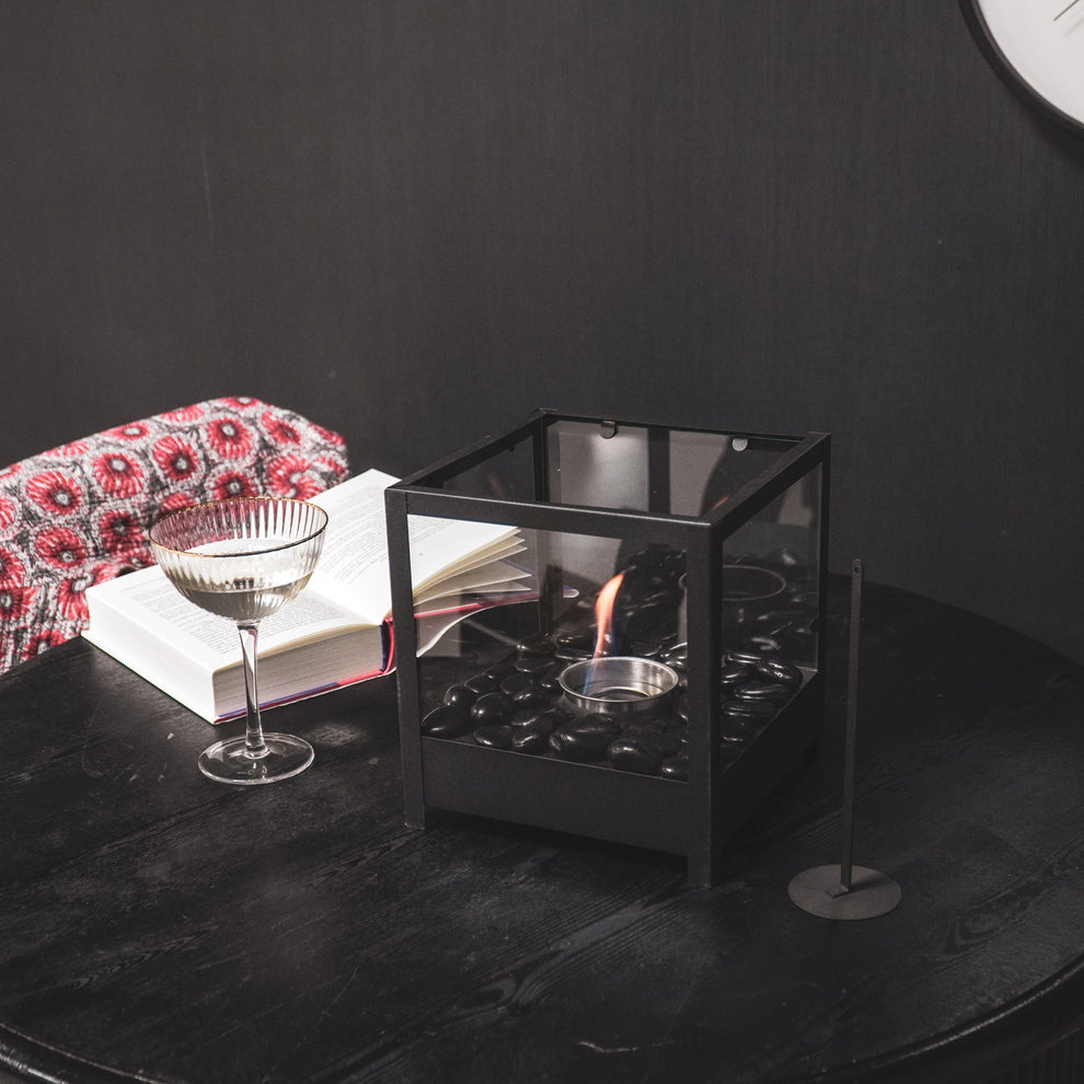 Tafel Haard | Vierkant | Metaal/Glas | Zwart | 20x20x20.5cm