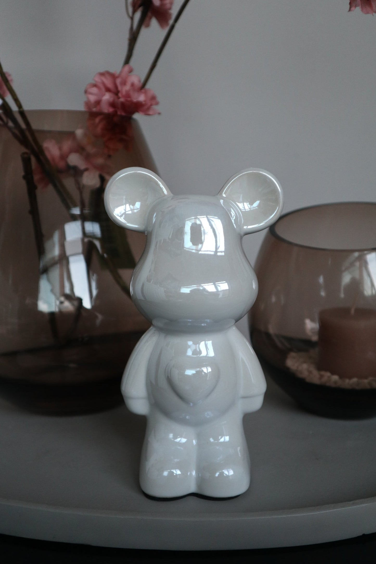 Design Teddy Beer Beeld | Parelmoer Wit | 18 cm | Keramiek