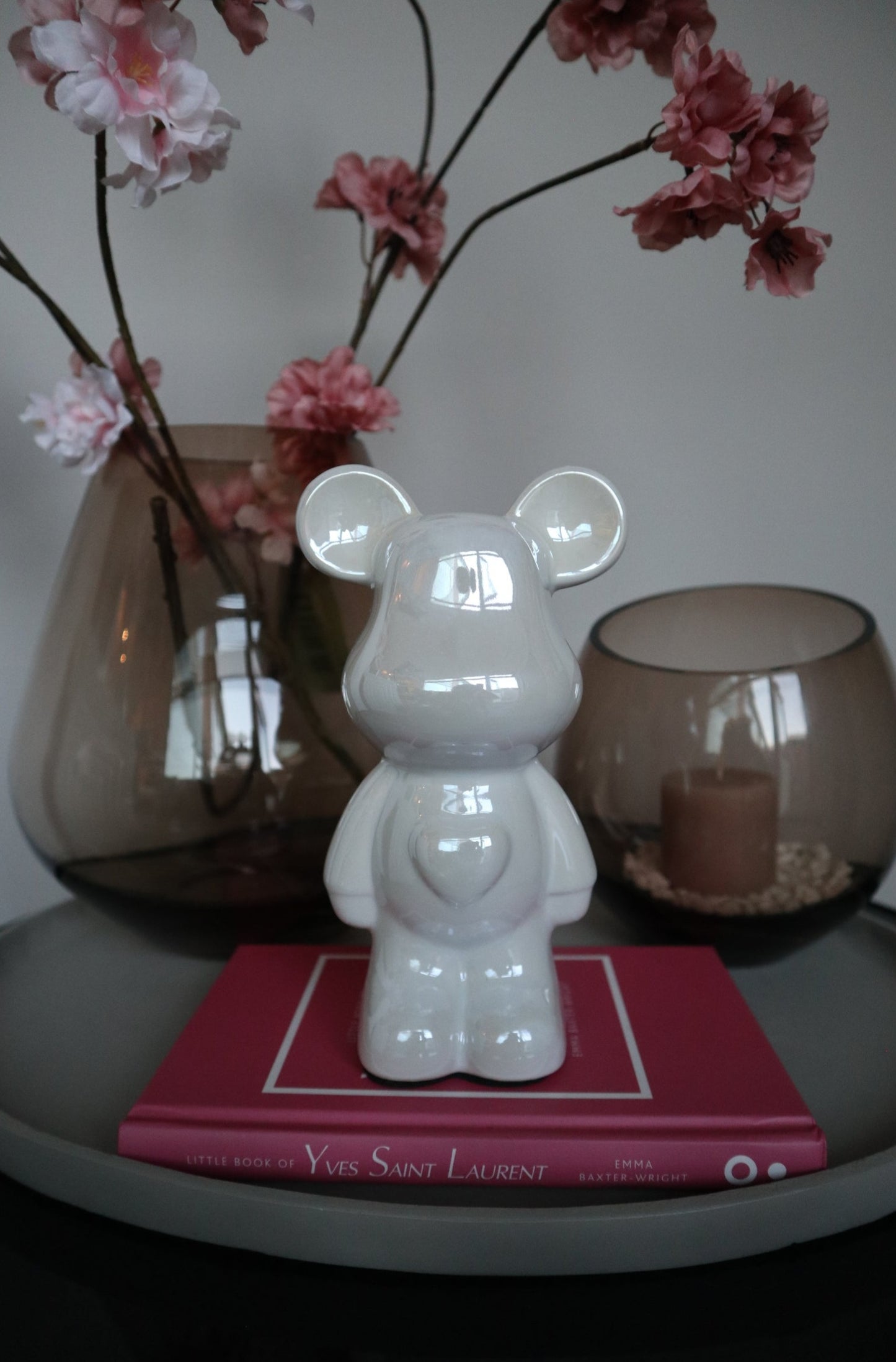 Design Teddy Beer Beeld | Parelmoer Wit | 18 cm | Keramiek