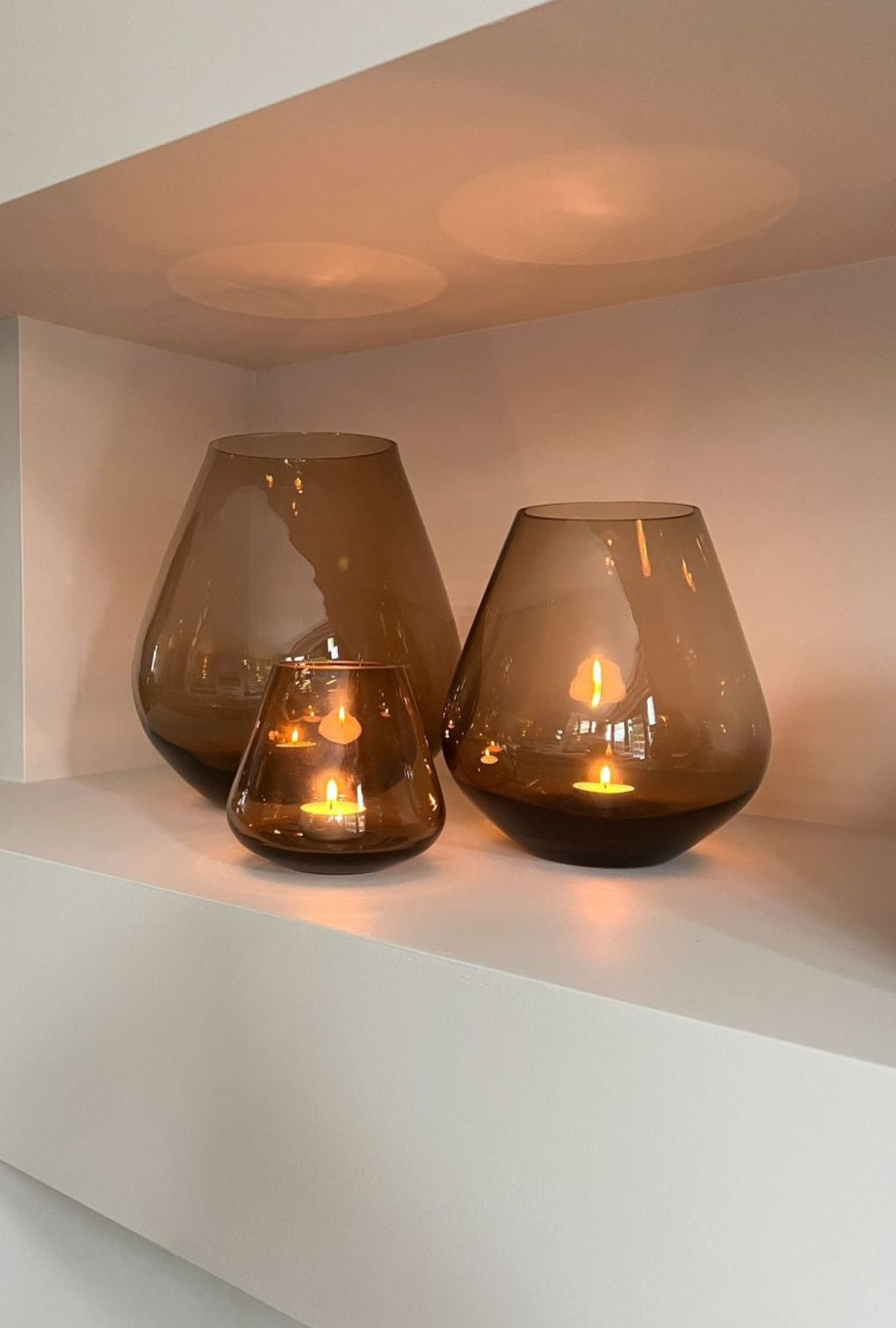 Pear Windlicht/Vaas | Taupe | Smokey Glas | Ø20 × H22 cm