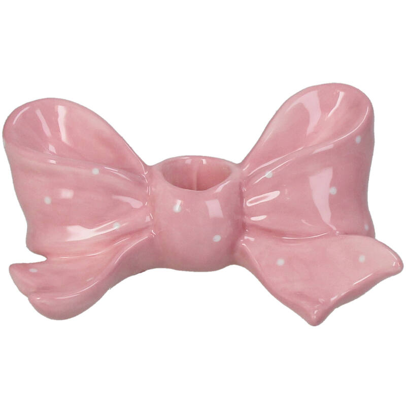 Strik Kandelaar 🎀 | Roze met Wit | Keramiek