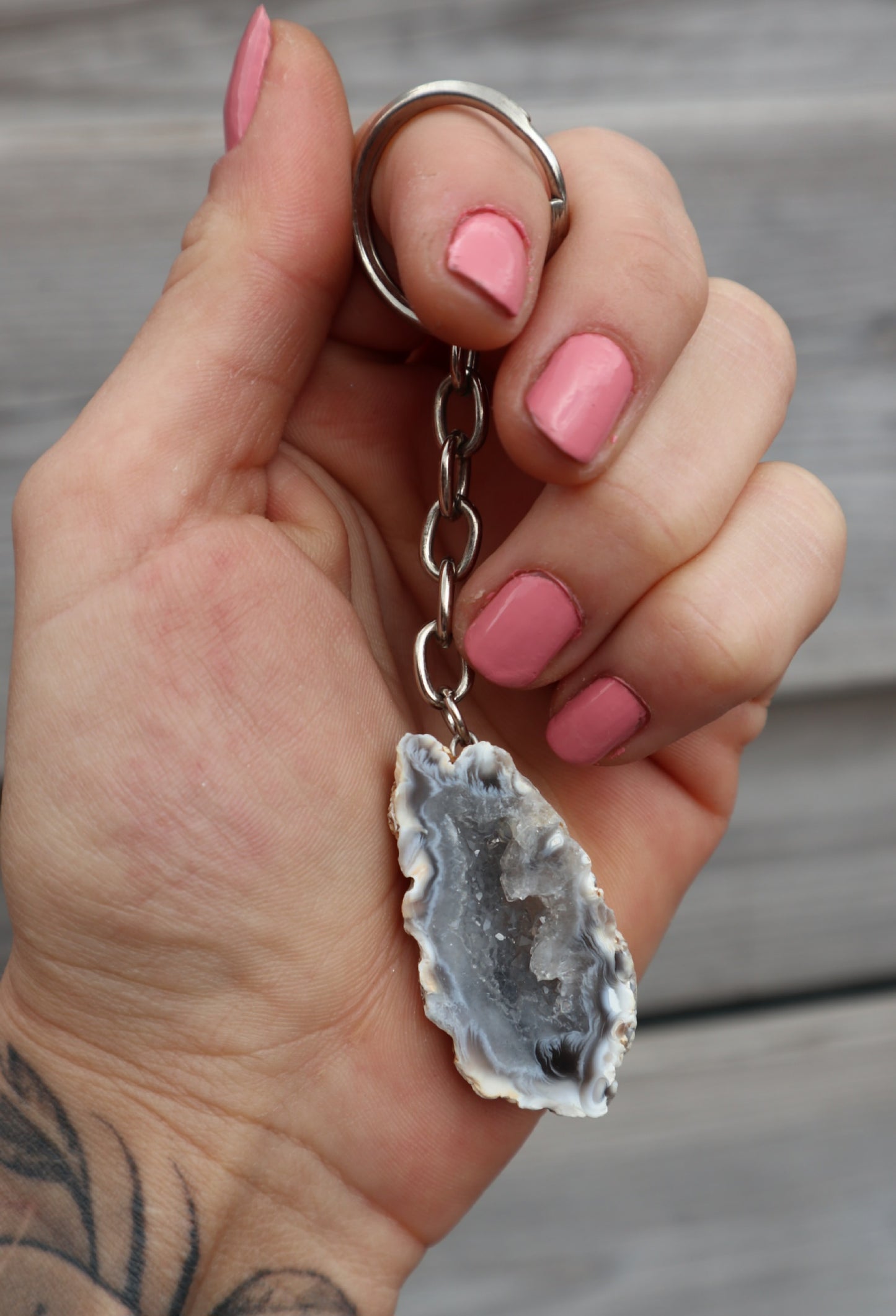 Agaat geode sleutelhanger