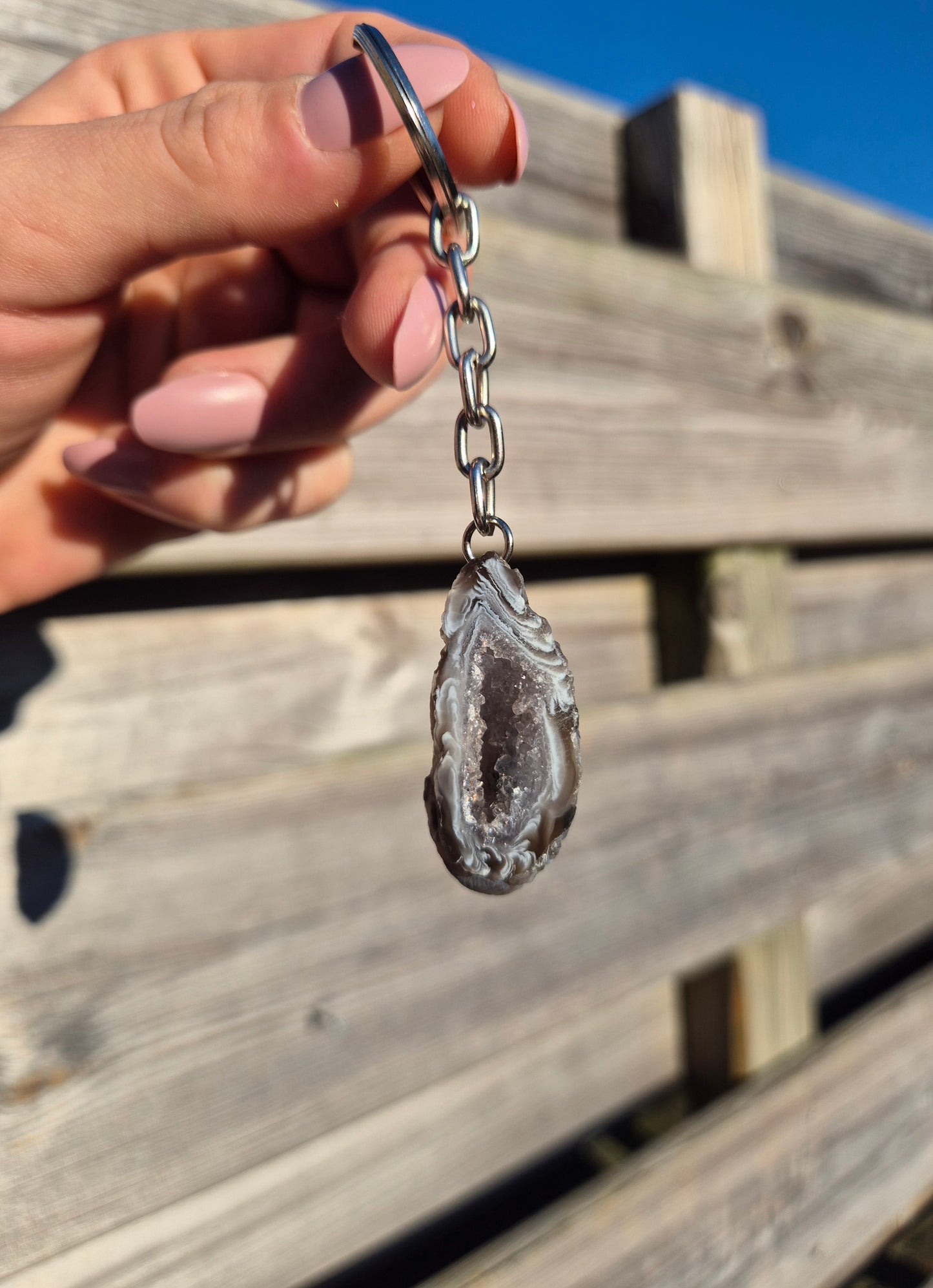 Agaat Geode Sleutelhanger