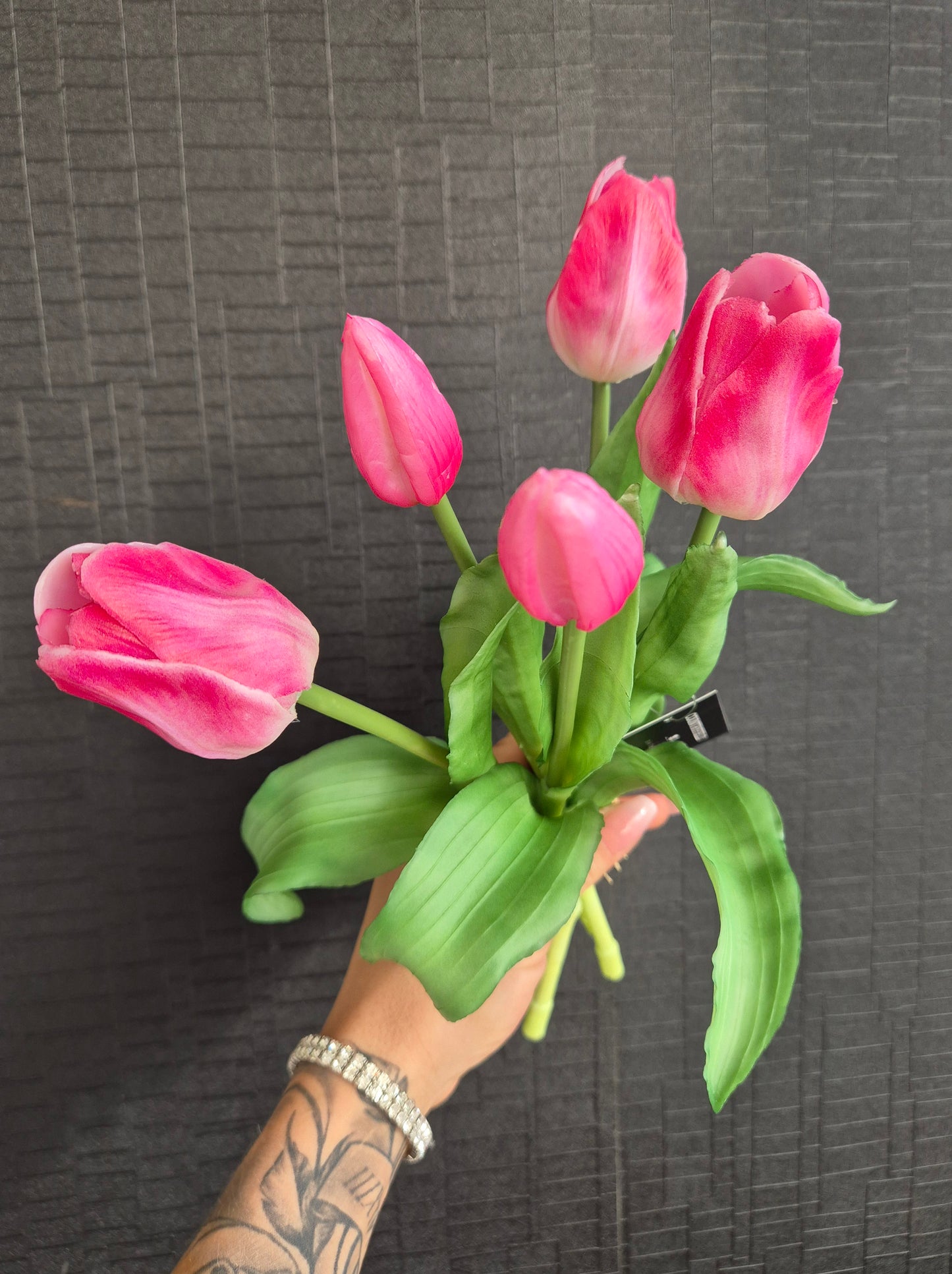 Zijden Tulpen | Roze/Wit | 5 Bloemen