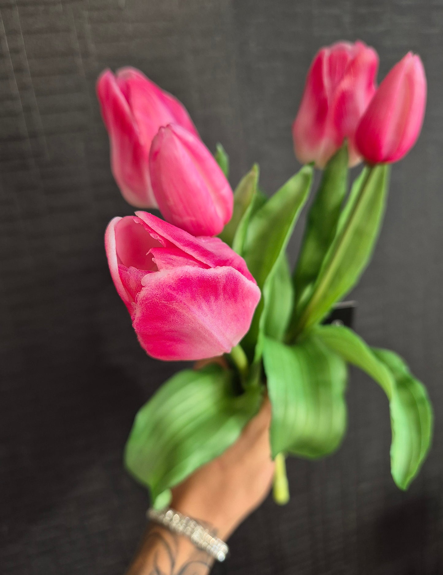 Zijden Tulpen | Roze/Wit | 5 Bloemen