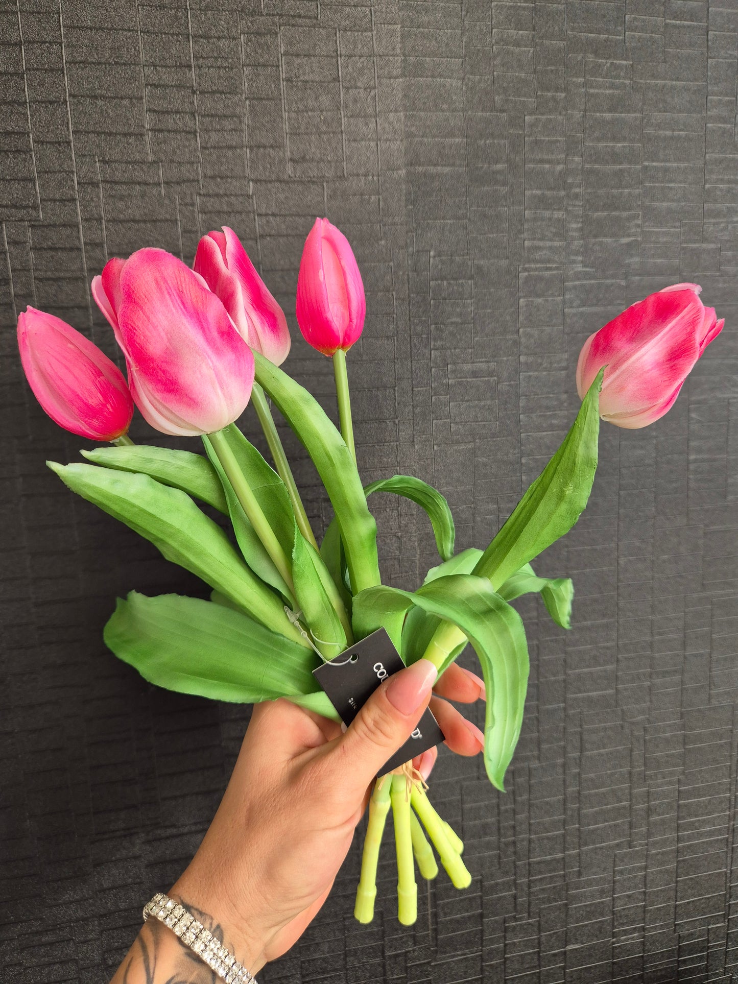 Zijden Tulpen | Roze/Wit | 5 Bloemen