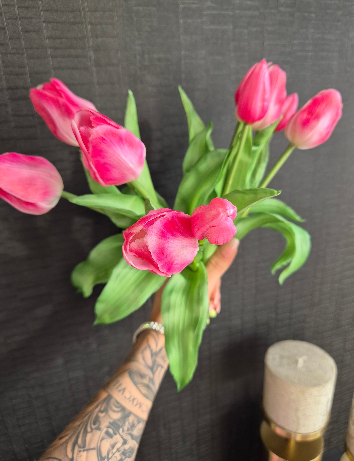 Zijden Tulpen | Roze/Wit | 5 Bloemen