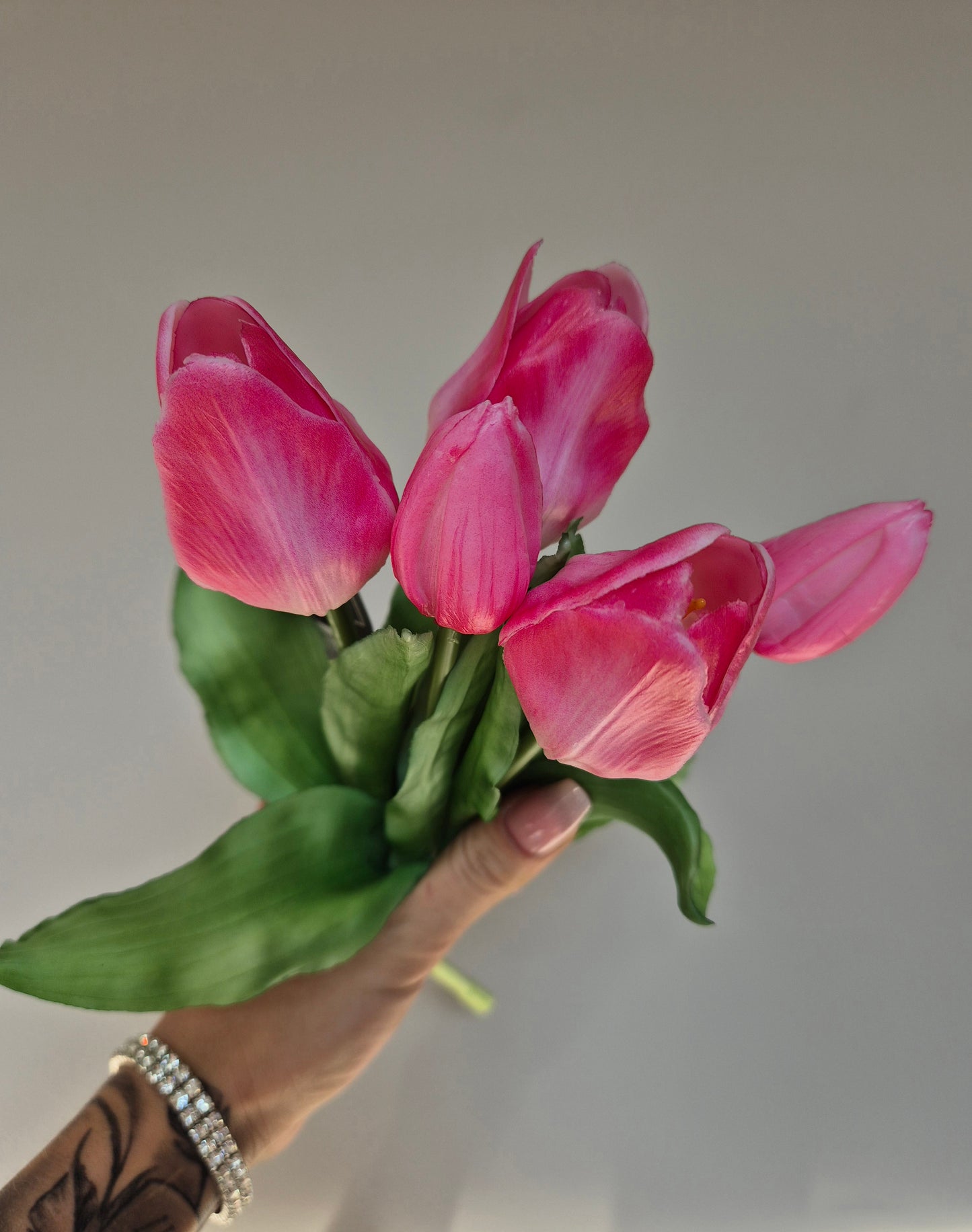 Zijden Tulpen | Roze/Wit | 5 Bloemen