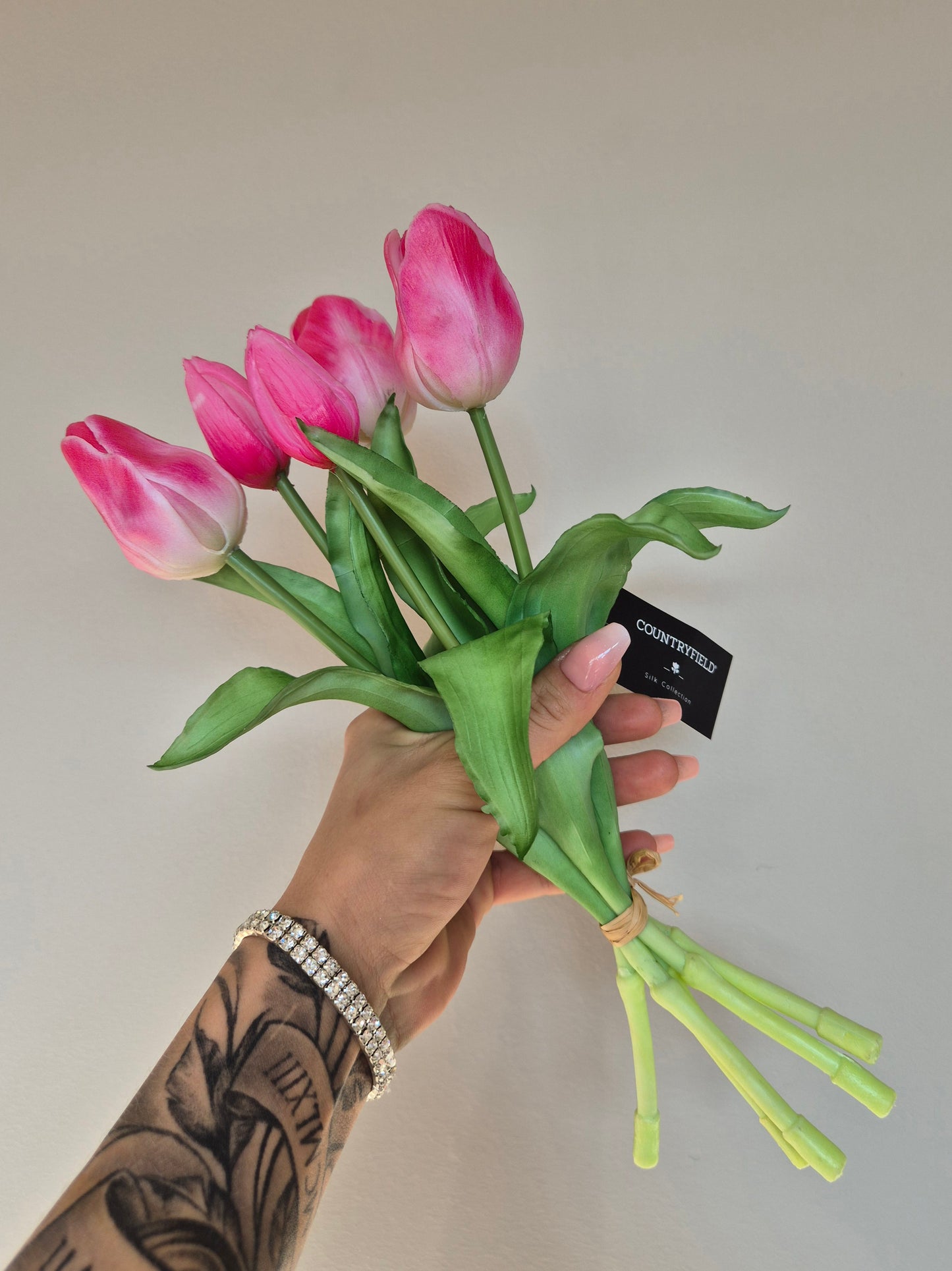 Zijden Tulpen | Roze/Wit | 5 Bloemen