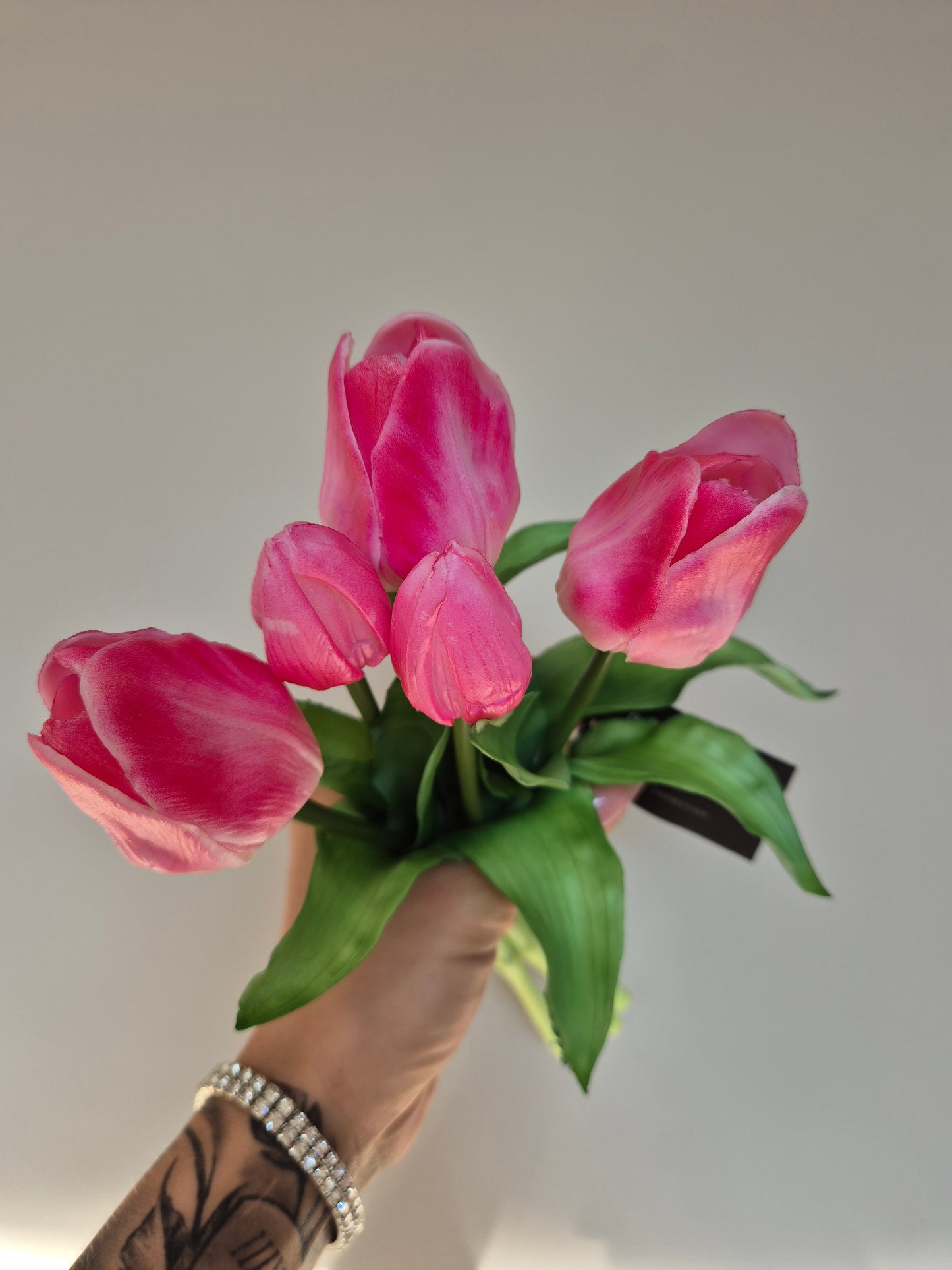 Zijden Tulpen | Roze/Wit | 5 Bloemen