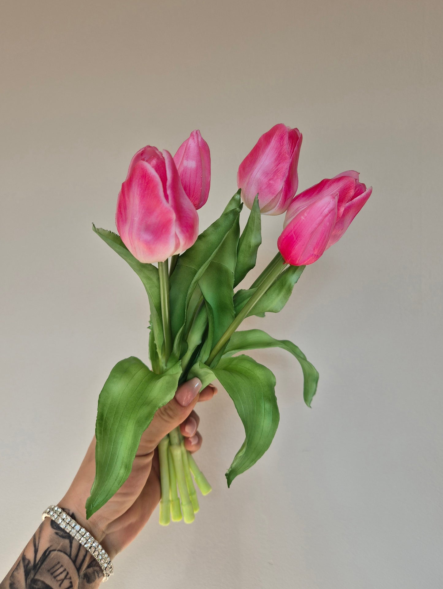 Zijden Tulpen | Roze/Wit | 5 Bloemen