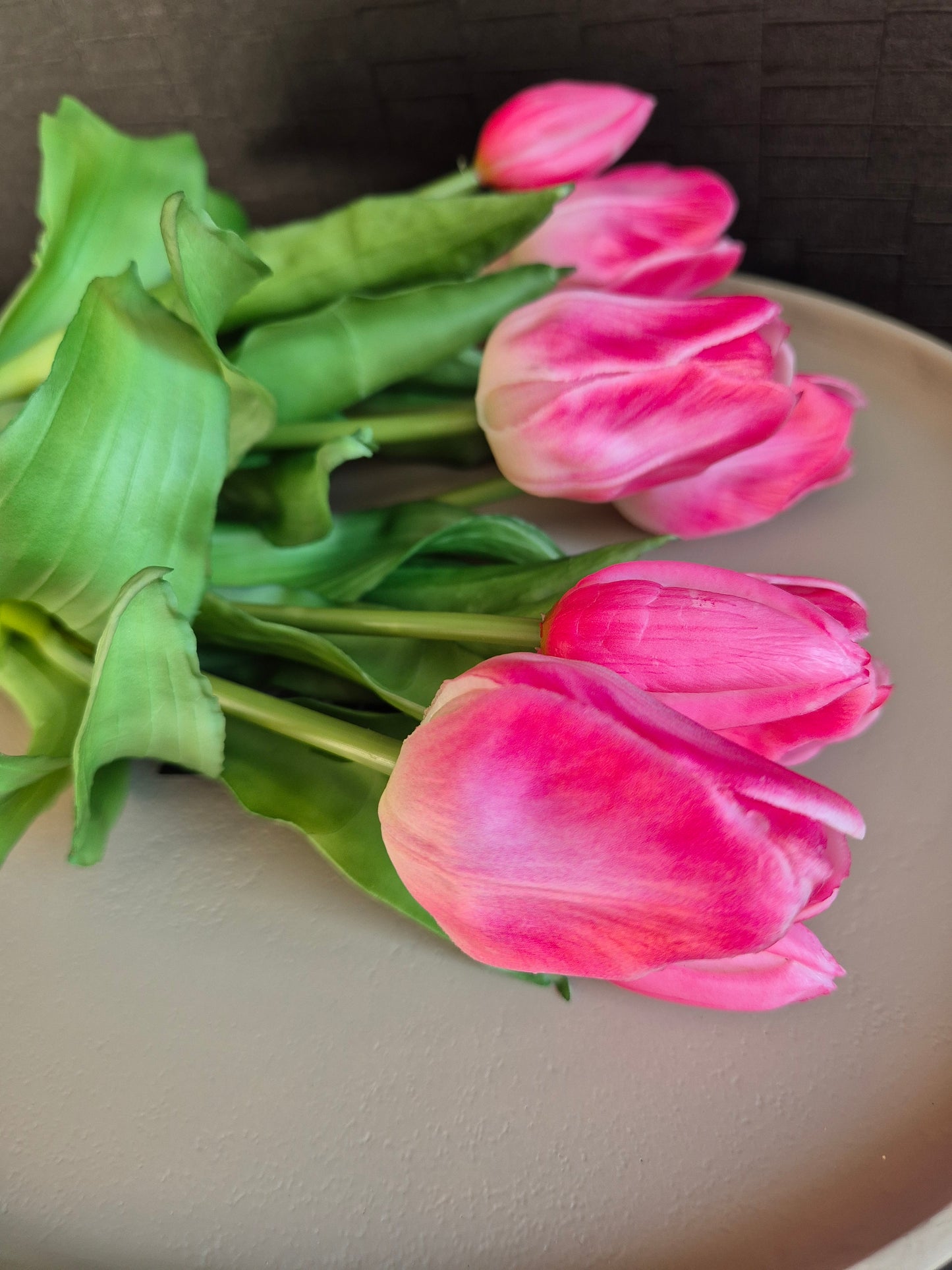 Zijden Tulpen | Roze/Wit | 5 Bloemen