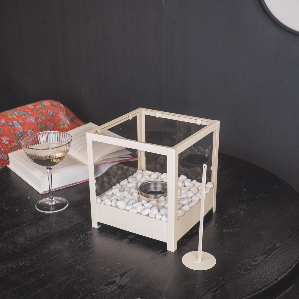 Tafel Haard | Vierkant | Metaal/Glas | Zand | 20x20x20.5cm