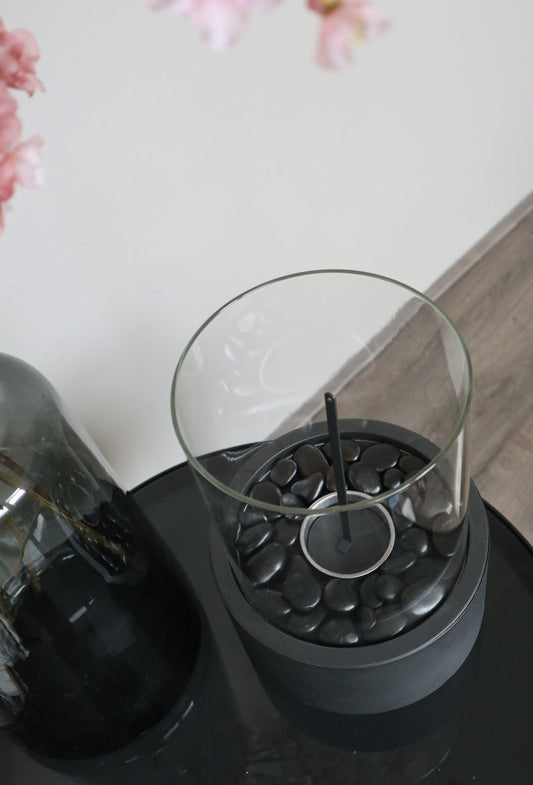 Tafel Haard | Zwart | Rond | Metaal/Glas | 21×21×28cm