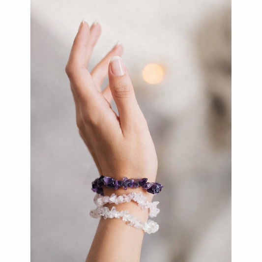 Armbanden Set 'De gouden driehoek' | Split Armbanden |  Amethist, Bergkristal, Rozekwarts